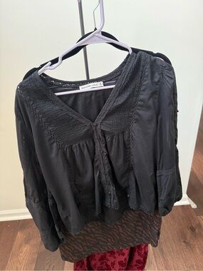 Abercrombie & Fitch Black Button-Front Peasant Top